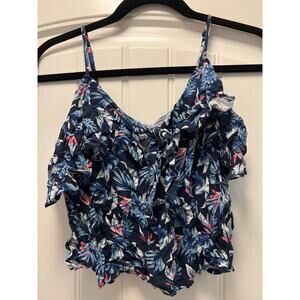 Hollister Women’s Tie Front Sleeveless Hawaiian Summer Floral Top Size‎ XS Blue